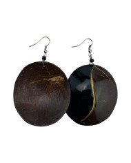 African Handmade Round Two Tone Coconut Shell Earrings Back