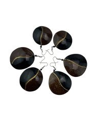 African Handmade Round Two Tone Coconut Shell Earrings Unique