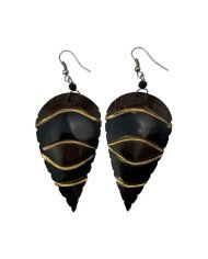 Handmade African Spear Shape Coconut Shell Earrings