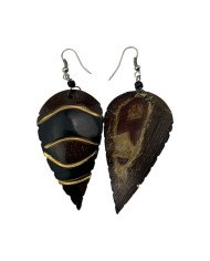 Handmade African Spear Shape Coconut Shell Earrings Back