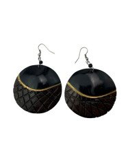 Handmade African Round Criss Cross Brown Coconut Shell Earrings