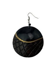 Handmade African Round Criss Cross Brown Coconut Shell Earring