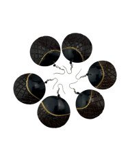 Handmade African Round Criss Cross Brown Coconut Shell Earrings Unique