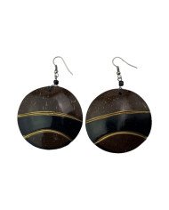 Handmade African Round Brown Coconut Shell Earrings