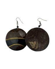 Handmade African Round Brown Coconut Shell Earrings Back