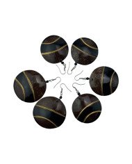 Handmade African Round Brown Coconut Shell Earrings Unique