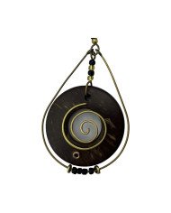 African Handmade Brass Brown Coconut Shell Dangle Earrings Close