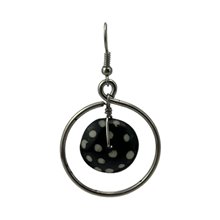 African Handmade Silver Wire Hoop Batik Polka Dot Bone Dangle Earring