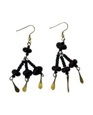Handmade African Seed Brass Dangle Earrings Flat