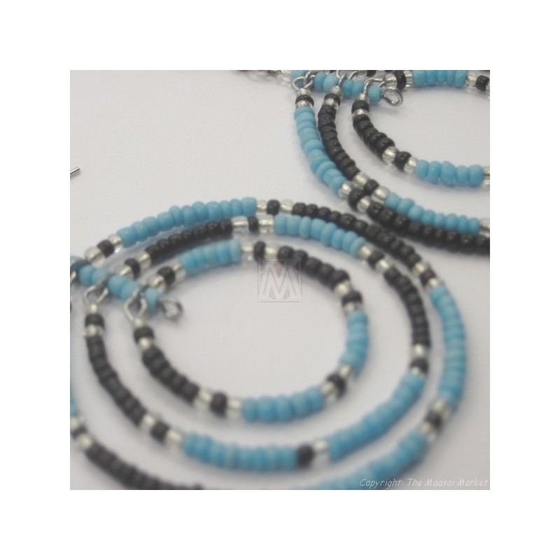 Black/ Blue Maasai Bead Loop Earring 658