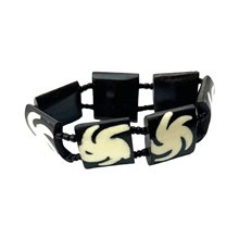 African Mud Cloth Print Pinwheel Bone Bracelet Front