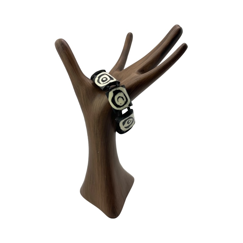 Mud Cloth Print Bulls Eye Bone Bracelet