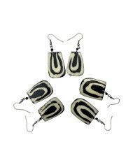 African Mudcloth Bone Dangle Earrings Unique