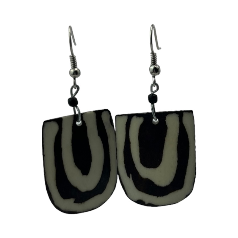 Handmade African Mudcloth Bone Dangle Earrings