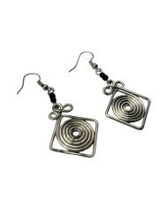 Handmade African Silver Wire Square Spiral Earrings Angle