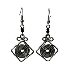 Handmade African Silver Wire Square Spiral Earrings Hanging