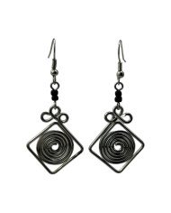 Handmade African Silver Wire Square Spiral Earrings Hanging