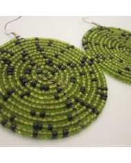 Handmade African Round Green Black Maasai Bead Earrings Close