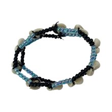 Handmade African Maasai Bead Cowrie Shell Elastic Bracelet Blue Top