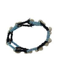 Handmade African Maasai Bead Cowrie Shell Elastic Bracelet Blue Top