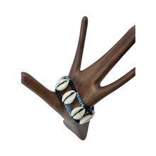 Handmade African Maasai Bead Cowrie Shell Elastic Bracelet Blue Black