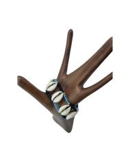 Handmade African Maasai Bead Cowrie Shell Elastic Bracelet Blue Black