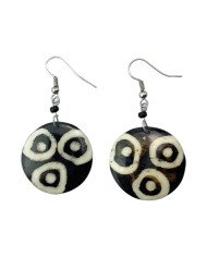 Handmade African Mudcloth Batik Targets Print Round Earrings