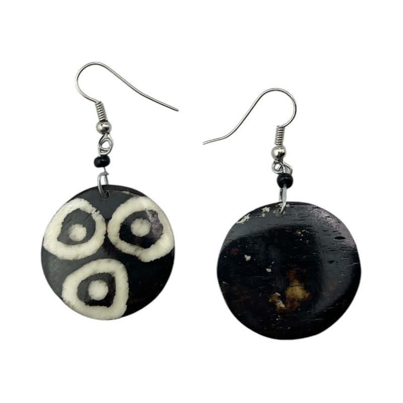 Handmade African Mudcloth Batik Targets Print Round Earrings Hanging
