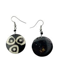 Handmade African Mudcloth Batik Targets Print Round Earrings Back