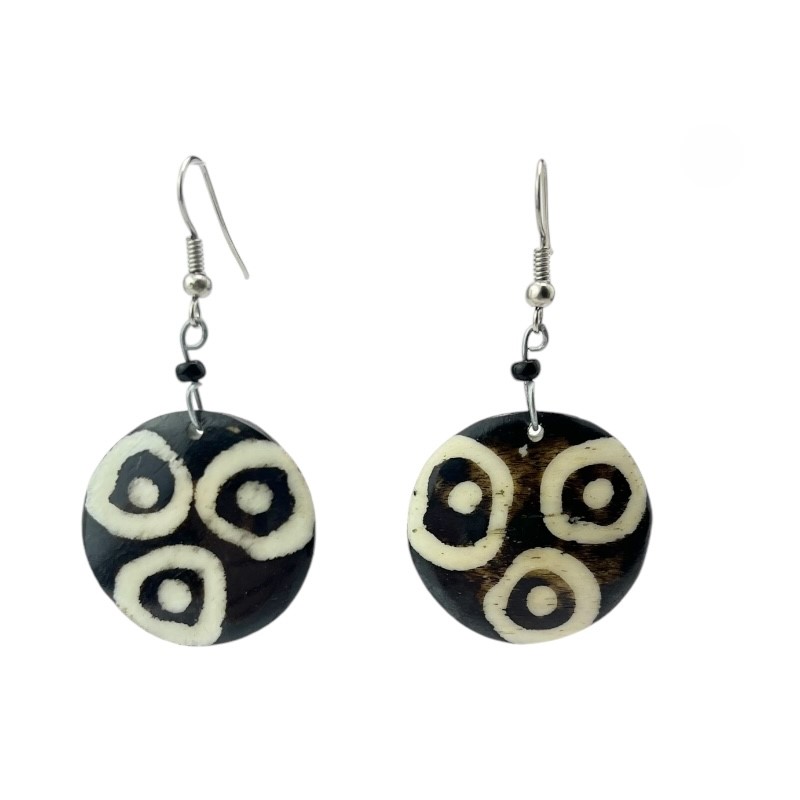 Three Ring Mudcloth Print Bone Earrings Three Ring Mudcloth Print Bone Earrings