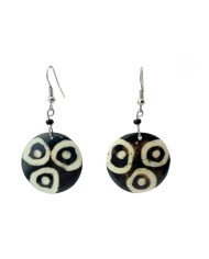 Handmade African Mudcloth Batik Targets Print Round Earrings Hanging