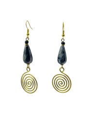 Handmade African Coiled Brass Gray Marbled Tear Drop Bead Earrings