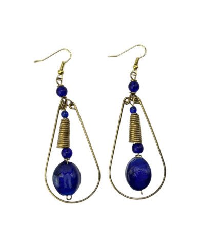 Brass Wire Blue Teardrop African Handmade Earrings