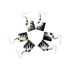Unique Handmade African Batik Bone Square Sunburst Dangle Earrings