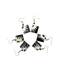 Unique Handmade African Batik Bone Square Sunburst Dangle Earrings