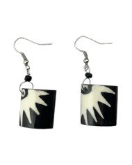 Handmade African Batik Bone Square Sunburst Dangle Earrings