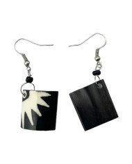 Handmade African Batik Bone Square Sunburst Dangle Earrings Back