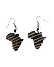Handmade Etched Brown Cow Bone Africa Continent Earrings