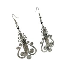 African Handmade Silver Wire Wrap Filigree Harp Earrings Angle