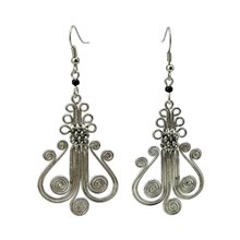 African Handmade Silver Wire Filigree Harp Earrings