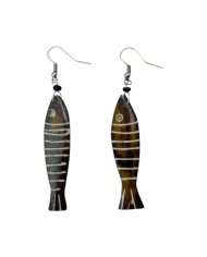 Brown Handmade African Cow Bone Striped Fish Earrings