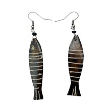 Handmade African Cow Bone Brown Striped Fish Earrings