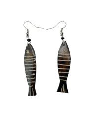 Handmade African Cow Bone Brown Striped Fish Earrings