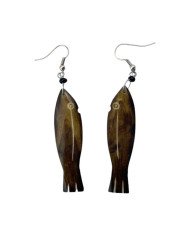 Handmade African Etched Brown Cow Bone Fish Earrings Back