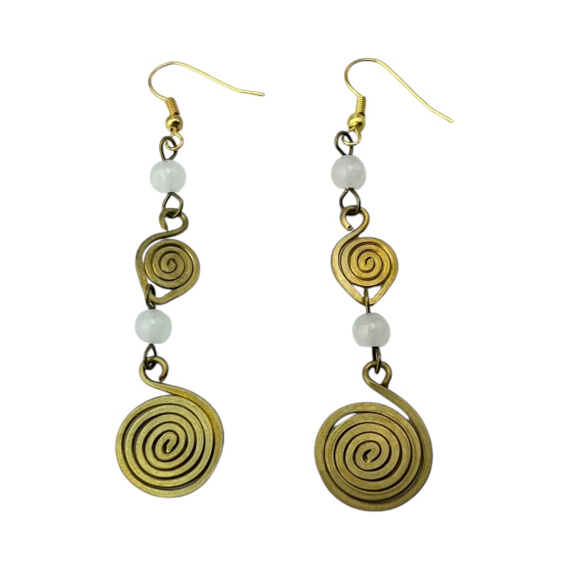 White Bead Brass Earrings - African Handmade