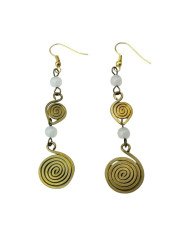 African Handmade Brass Earrings - White Beads
