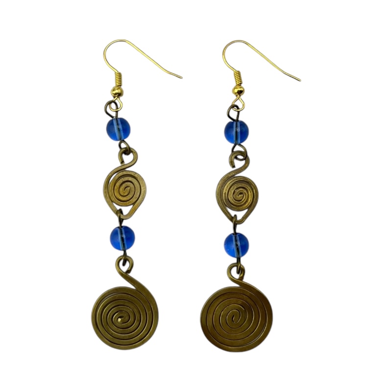 Blue Bead Brass Earrings - African Handmade