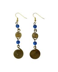 African Handmade Brass Earrings - Blue Beads