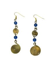 Blue Bead Brass Earrings - African Handmade