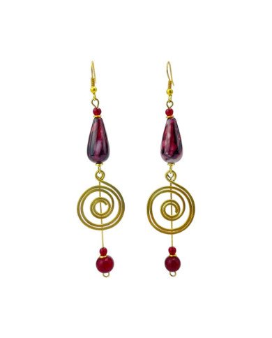 Handmade African Brass Dangle Earrings Red